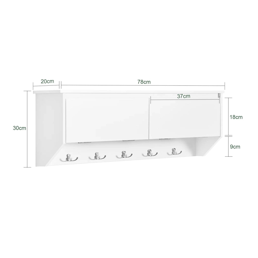 Appendiabiti da parete Portachiavi da parete, Appendiabiti da ingresso Mensola pensile con 2 alette e 5 ganci Bianco 78x20x30 cm FHK24-W