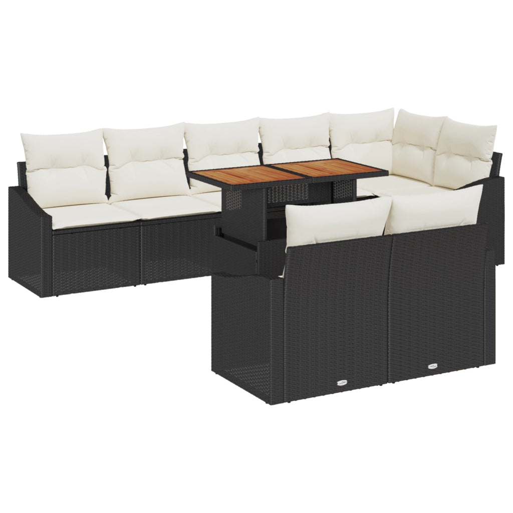 Set Divano da Giardino da 9 Pezzi con Cuscini Nero Polyrattan