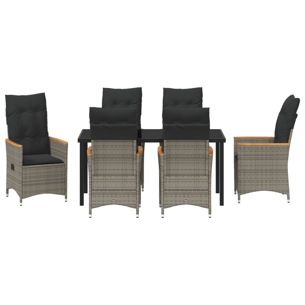 Set da Giardino 7 Pezzi con Cuscini Grigio Polyrattan