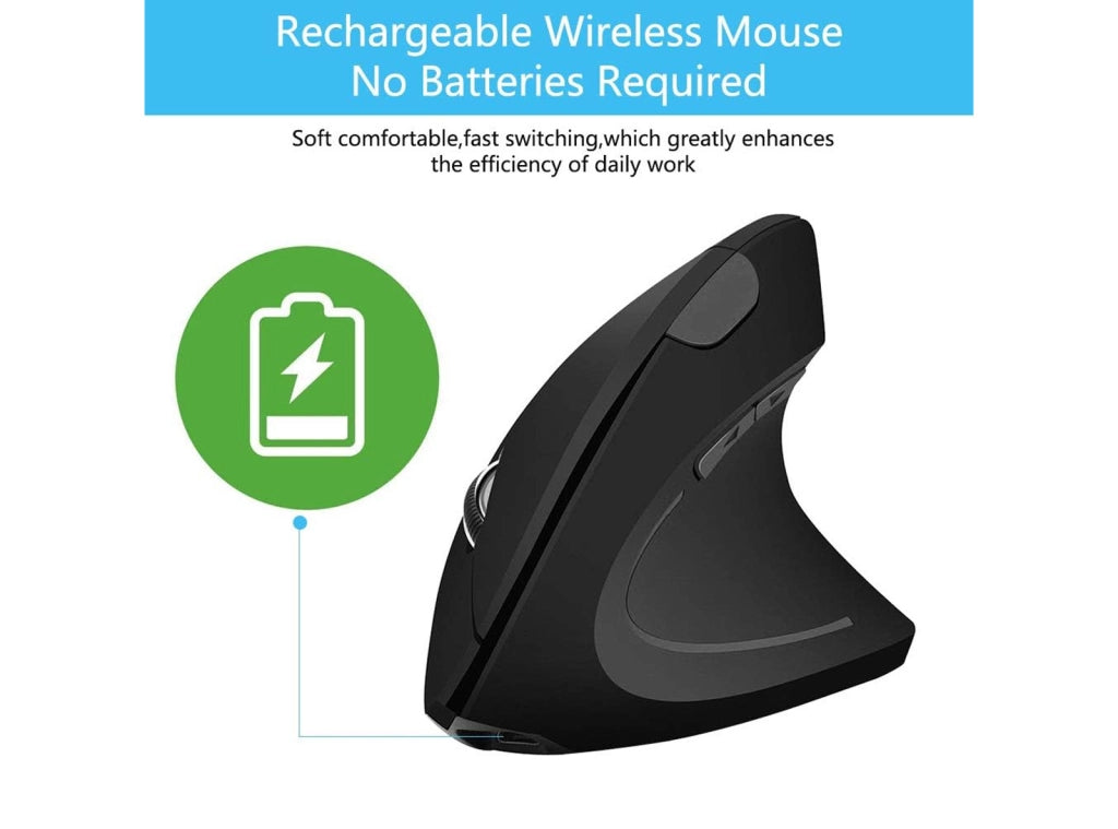 Mouse Ergonomico Verticale Ricevitore Bluetooth o USB Type-C Clic Silenziosi 5 Tasti per PC Laptop Mac