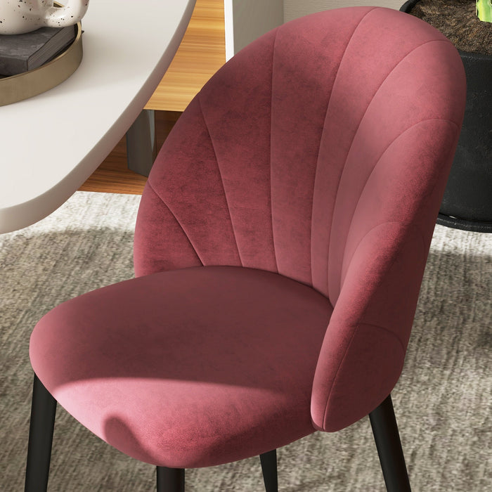 Set 2 Sedie da Pranzo in Velluto Imbottite 52x54x79 cm con Gambe in Metallo Rosso Antico