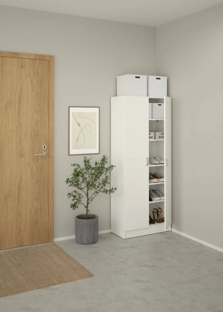 Scarpiera Erinni, Mobile portascarpe, Armadio da ingresso multiuso, Mobiletto per calzature, 69x35 h170 cm, Bianco