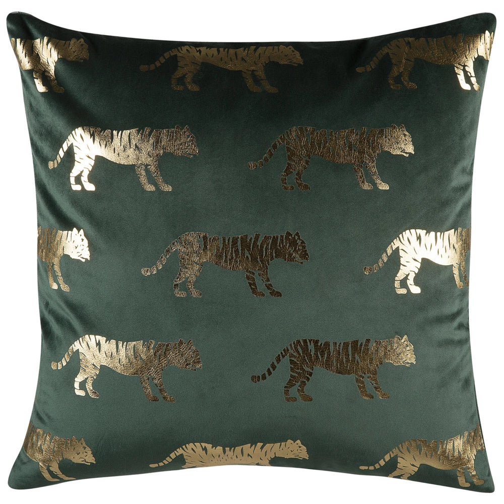 Set di 2 cuscini Decorativi Velluto Verde stampa Animale 45 x 45 cm Motivo Tigre Moderno Glamour Decor Accessori