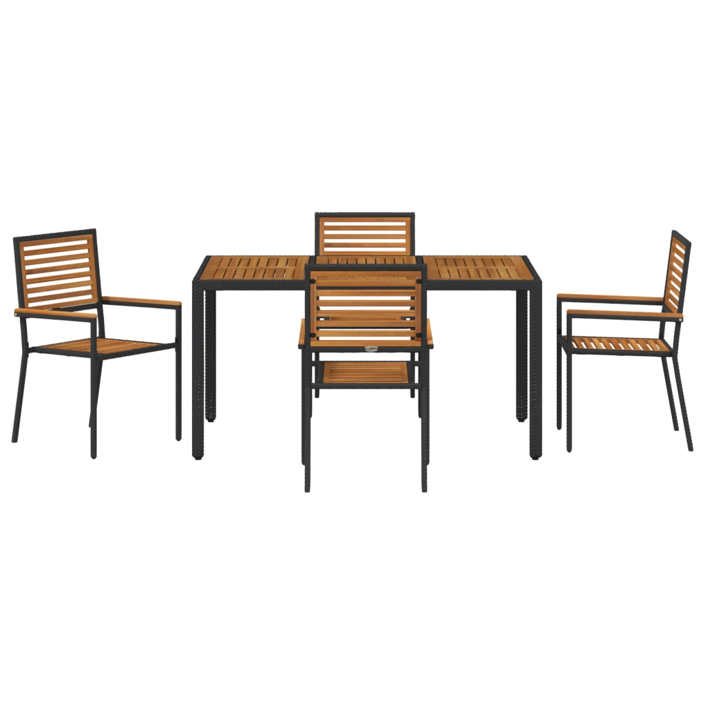 Set da Pranzo per Giardino  5 Pezzi Nero Polyrattan Acacia