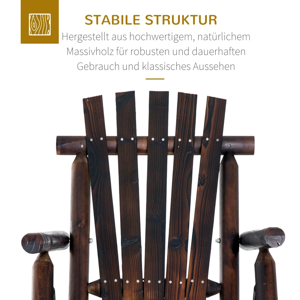Sedia a dondolo con bracciolo in legno massiccio carbonizzato impermeabile 97 x 69 x 93 cm ideale per giardino e terrazza