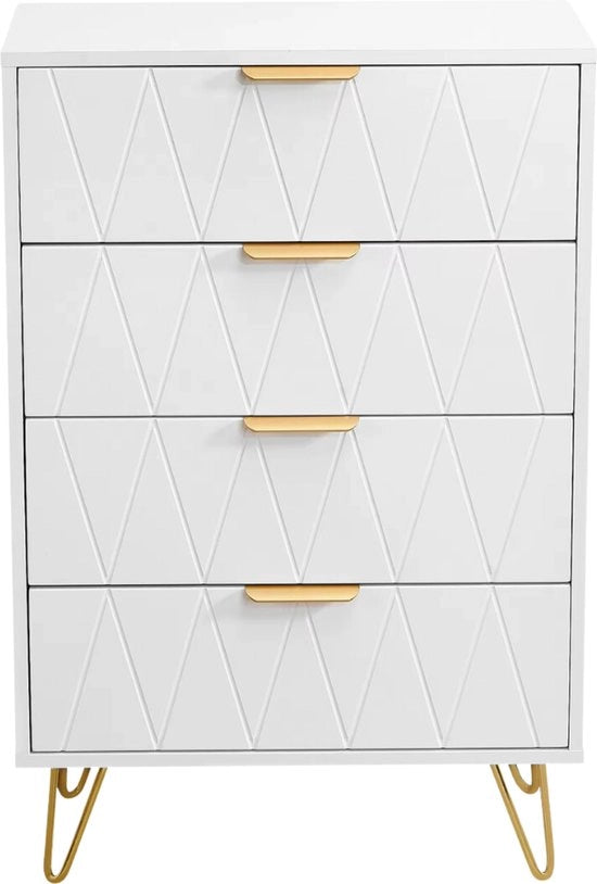 Cassettiere da Cucina - Design - 60x34x90 cm - Bianco/Oro - Bianca