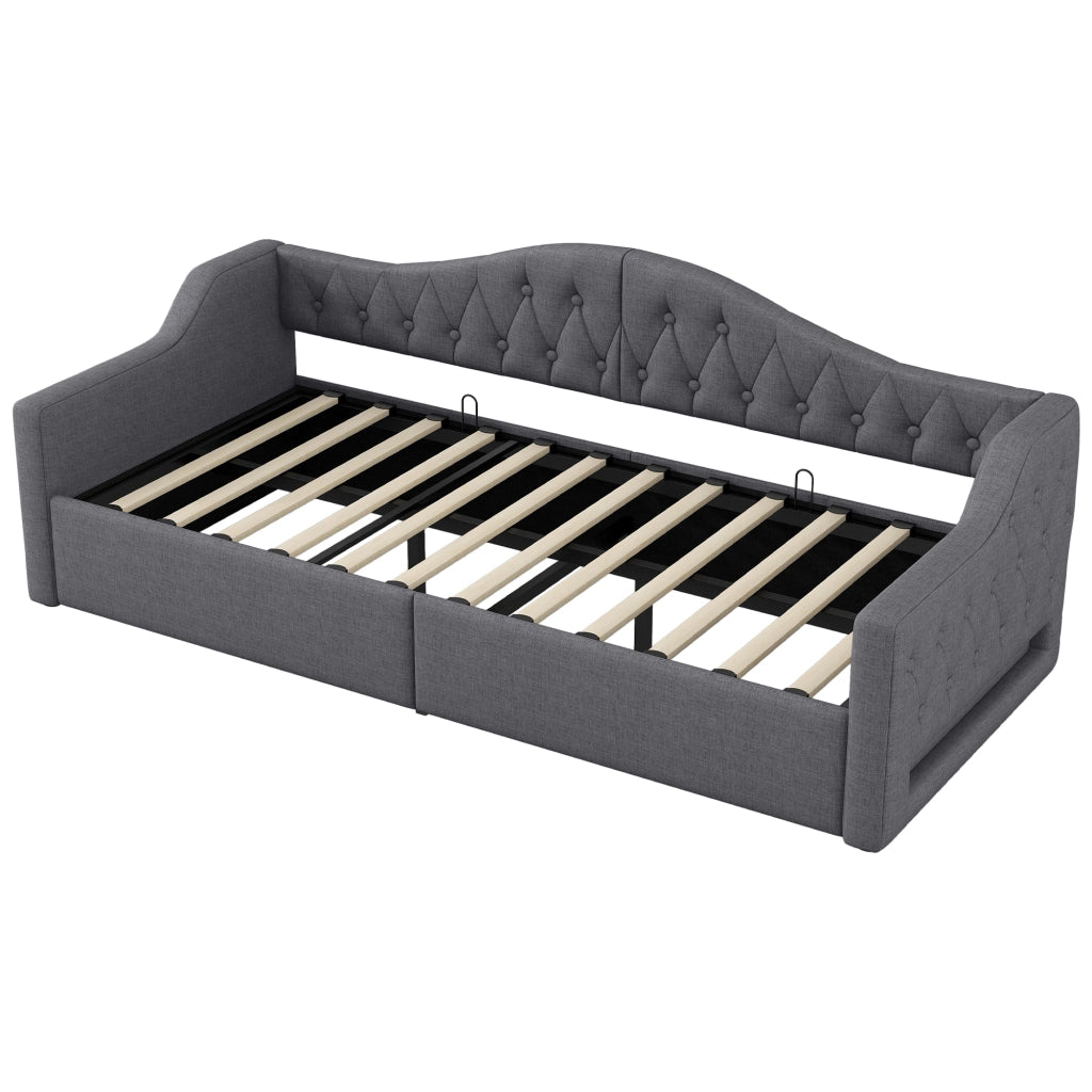 LETTO Giorno 90x200 cm Grigio con LED e contenitore