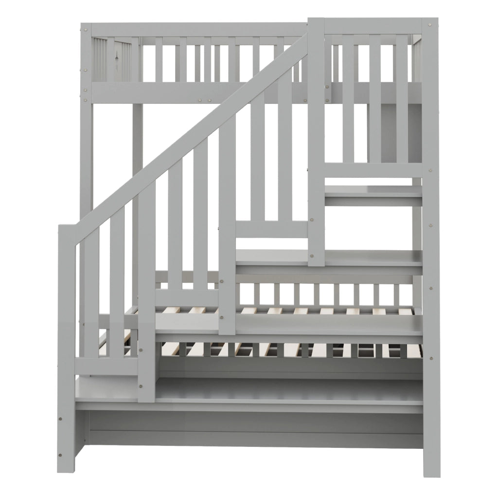 Letto a castello 140x200 cm con vano idraulico, ripiani e scala grigio