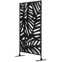 Pannello Decorativo per la Privacy da Esterno con Motivo Vegetale in Metallo, 122 x 45 x 198 cm, Nero
