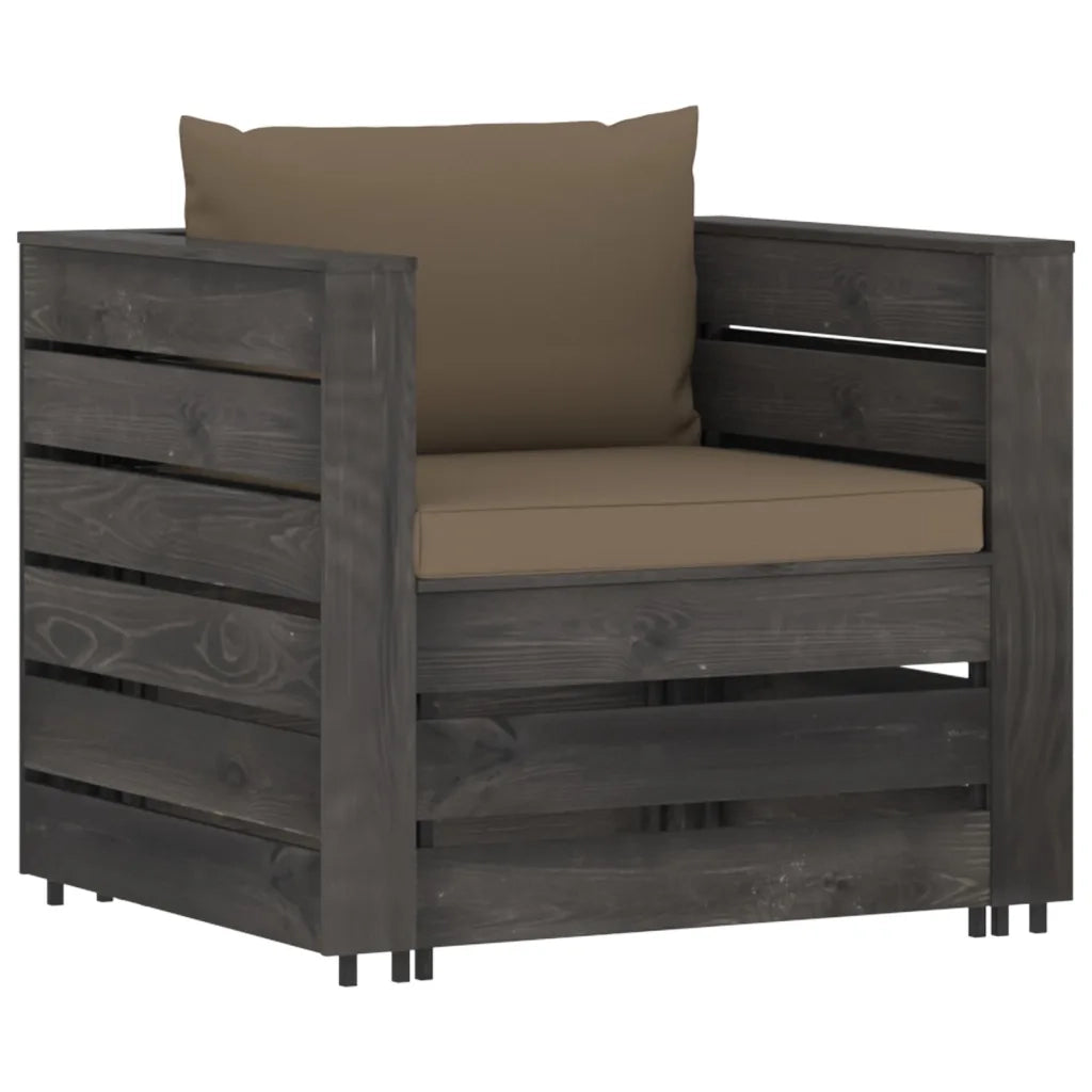 Set Divani da Giardino con Cuscini 2 pz Legno Impregnato Grigio 3068152