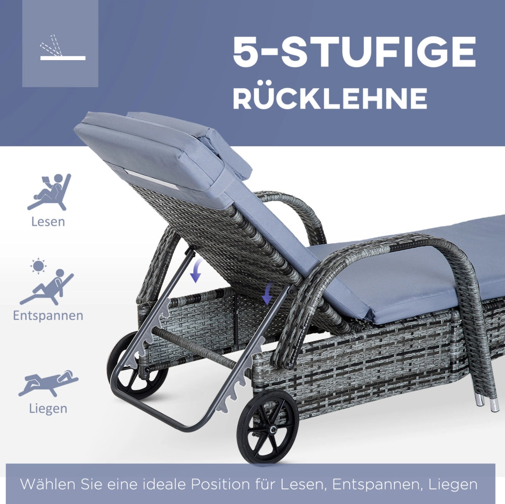 Set da giardino con 2 lettini reclinabili e tavolino in polyrattan grigio