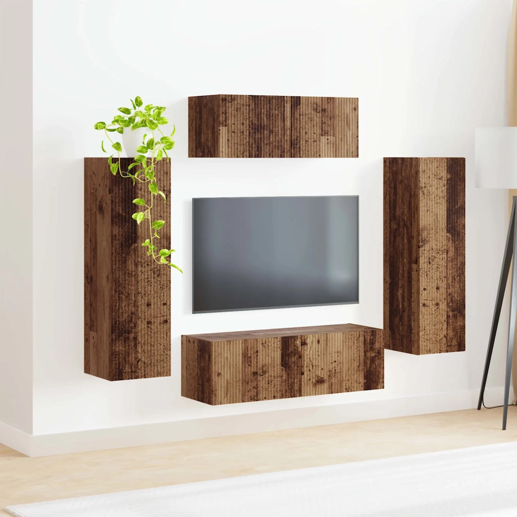 Set mobile TV 3 pz-Credenza per TV Legno vecchio Legno multistrato 460271
