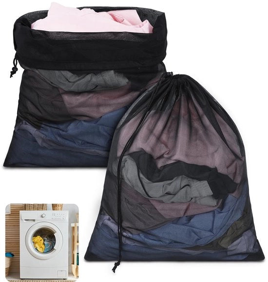 Pacco di due telai per asciugatrice, 50x60cm, con chiusura a tiraggio, sacchetto per bucato fine tessuto, riutilizzabile, per uso universitario