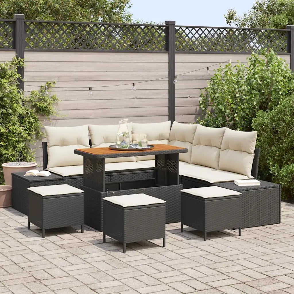 Set Divano da Giardino con cuscino 9 pcs Nero Poly Rattan 3364740