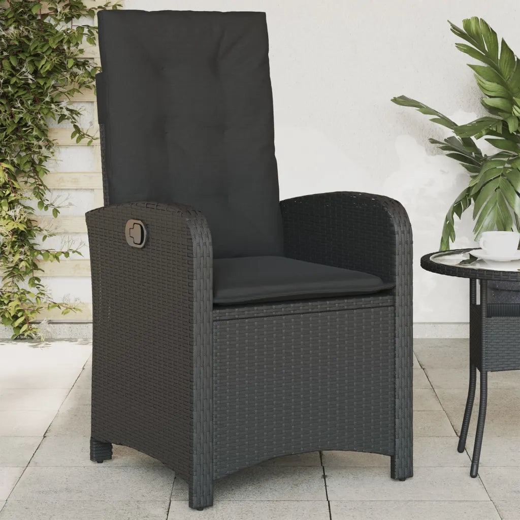 Sedie da Giardino Reclinabili 2 pz con Cuscini Nero Polyrattan 365169