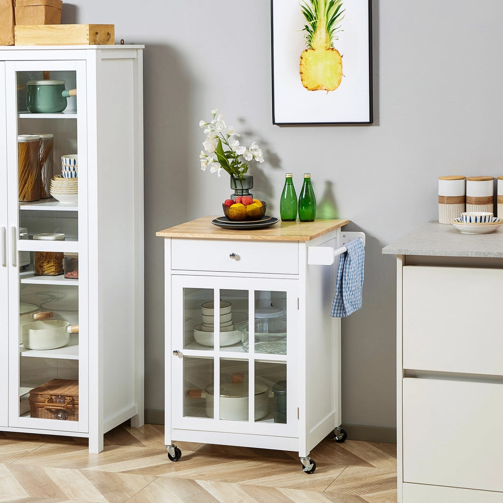 Tavolino da cucina con ruote e contenitori ¨C zephmum ¨C bianco effetto quercia