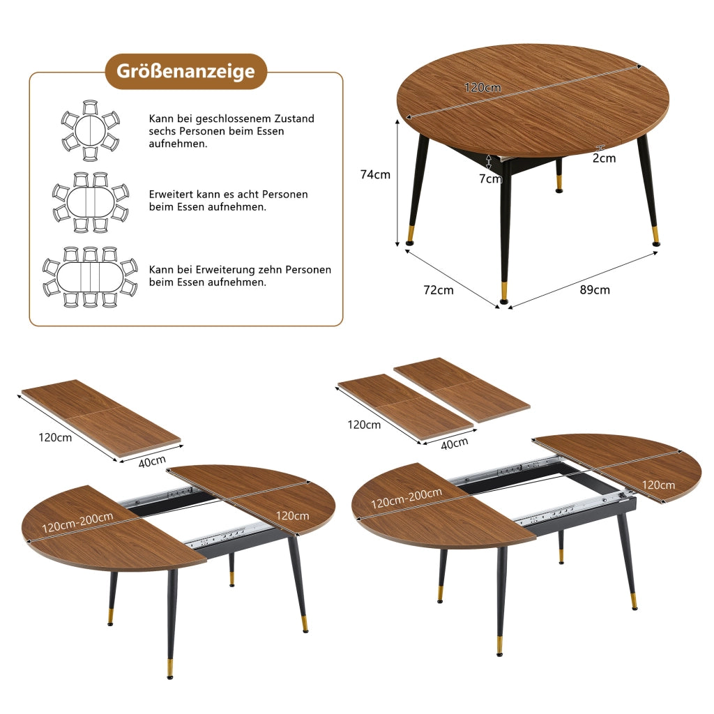 Tavolo da pranzo ovale in MDF e metallo nero e noce per sala da pranzo e cucina
