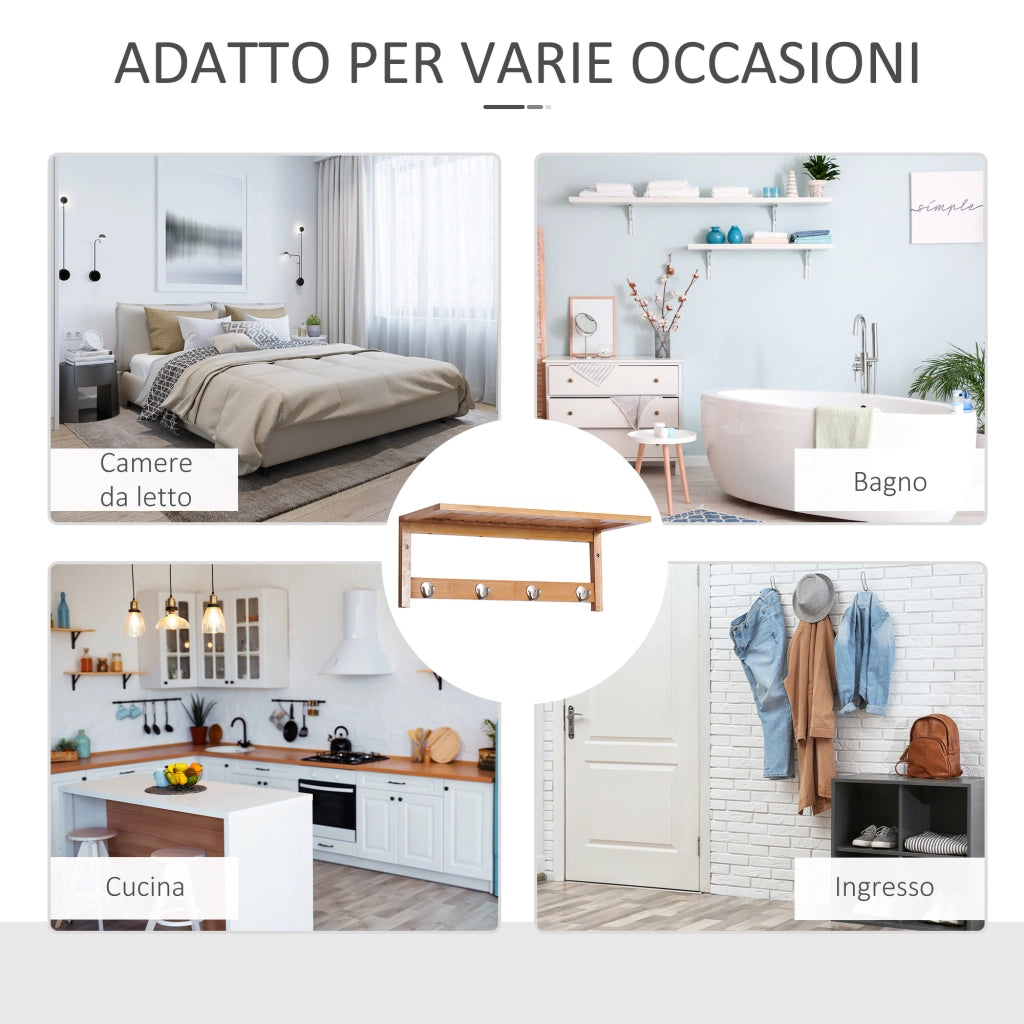 Appendiabiti con Mensola Attaccapanni a Parete con Ripiano Bamb¨´ 50 ¡Á 16 ¡Á 17.5cm