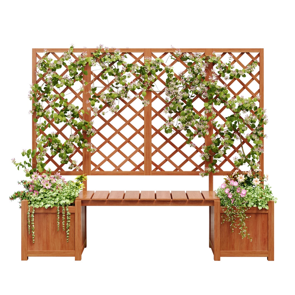 Fioriera con grigliato e panca; Ampio Spazio; Legno Massello di Abete; Marrone; per Giardino Terrazza Balcone 169¡Á145¡Á42 cm