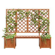 Fioriera con grigliato e panca; Ampio Spazio; Legno Massello di Abete; Marrone; per Giardino Terrazza Balcone 169¡Á145¡Á42 cm