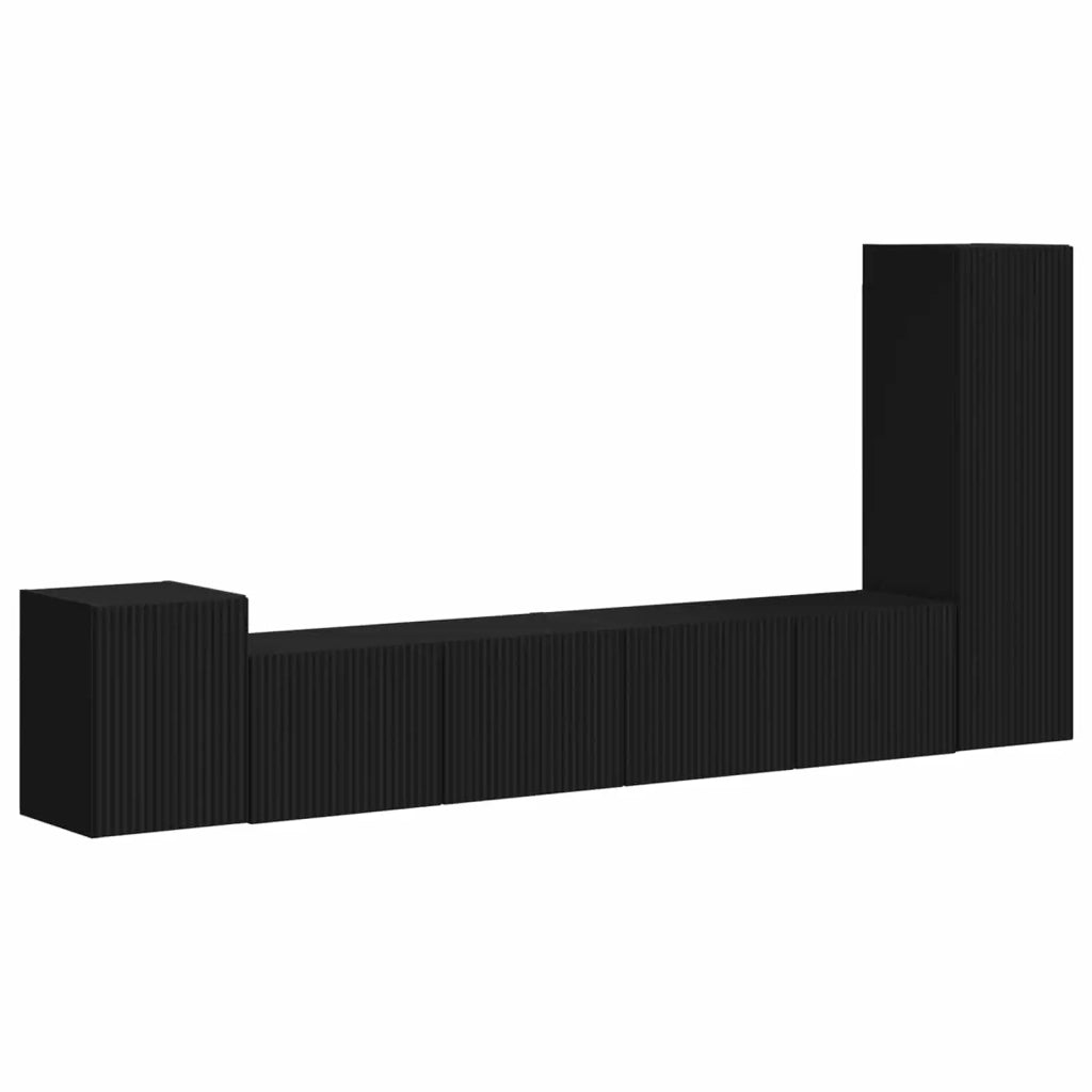 Set mobile TV Montaggio a parete 3 pcs Nero Legno multistrato