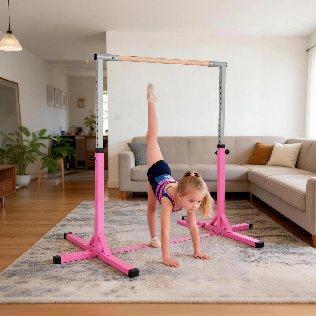 Barra di ginnastica per bambini regolabile ¨C zephmum ¨C rosa 92-150 cm