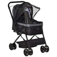 Passeggino per Cani Taglia Piccola 76,5x52x95 cm in Acciaio e Tessuto Oxford Nero