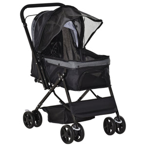 Passeggino per Cani Taglia Piccola 76,5x52x95 cm in Acciaio e Tessuto Oxford Nero
