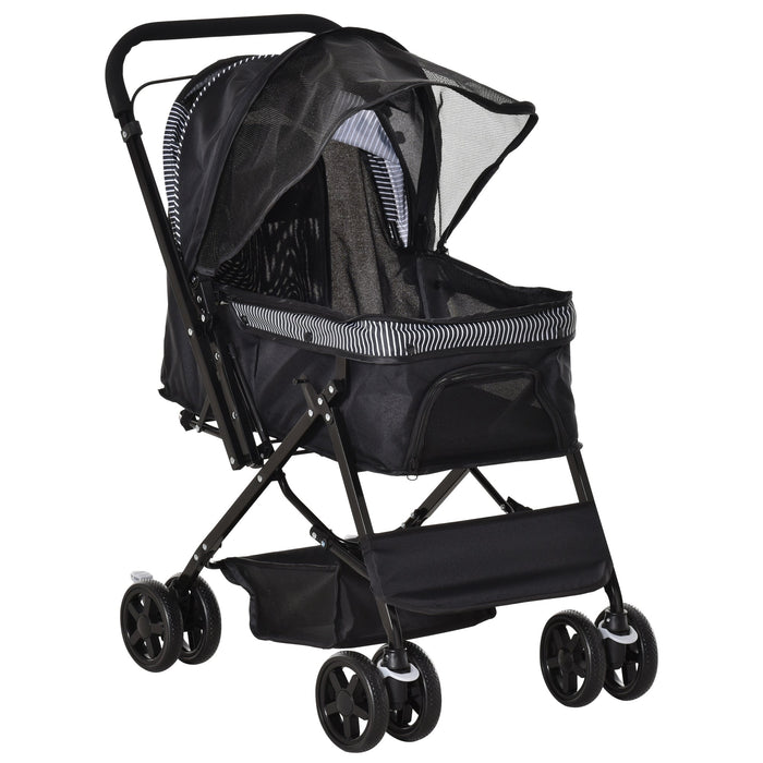 Passeggino per Cani Taglia Piccola 76,5x52x95 cm in Acciaio e Tessuto Oxford Nero