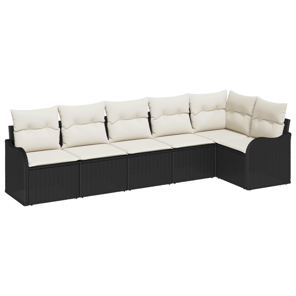 Set di Divano da Giardino 6 Pezzi con Cuscini Nero Polyrattan
