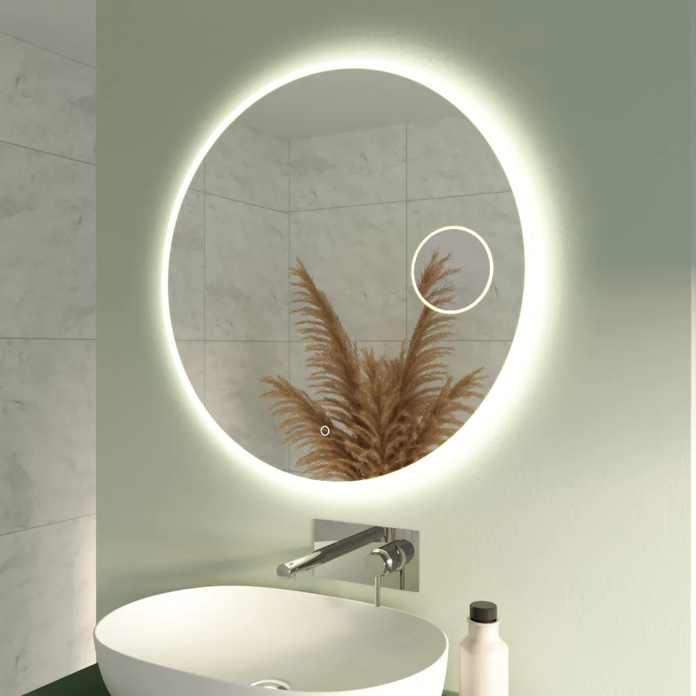Specchio led tondo 65cm luce calda, neutra, fredda antiappannamento e ingranditore | Matar
