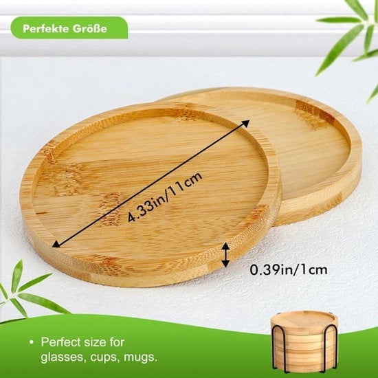 Set di 6 piedini in bambù rotondi con supporto, per bicchieri, 11 cm, scelta naturale e sostenibile