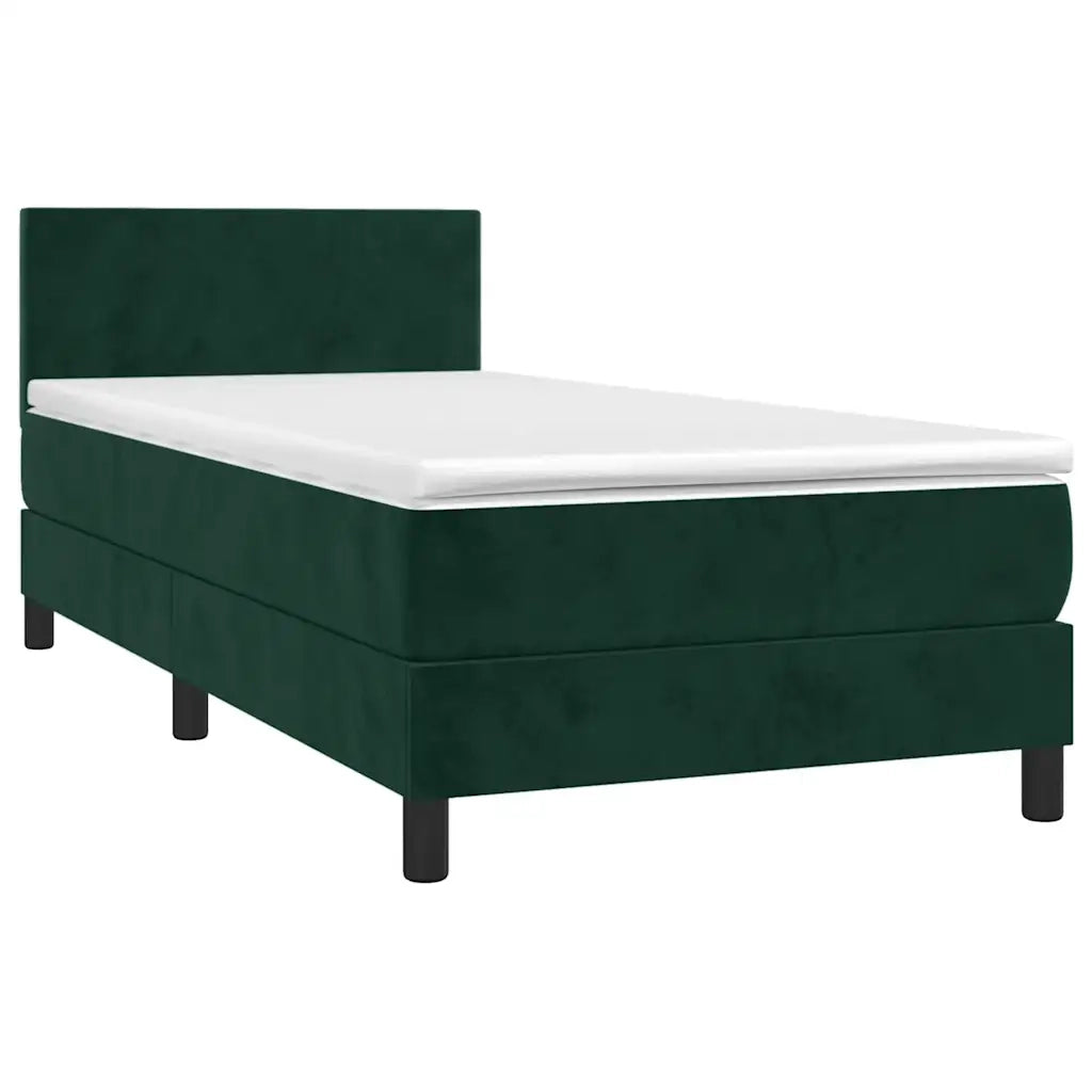 Letto a Molle con Materasso e LED-Struttura Letto con Materasso Verde Scuro 80x200cm Velluto 618087