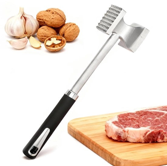 Hammer per carne con testa a punte/lama liscia - Manico antiscivolo ergonomico - Idoneo per bistecche/schnitzel - In acciaio inossidabile