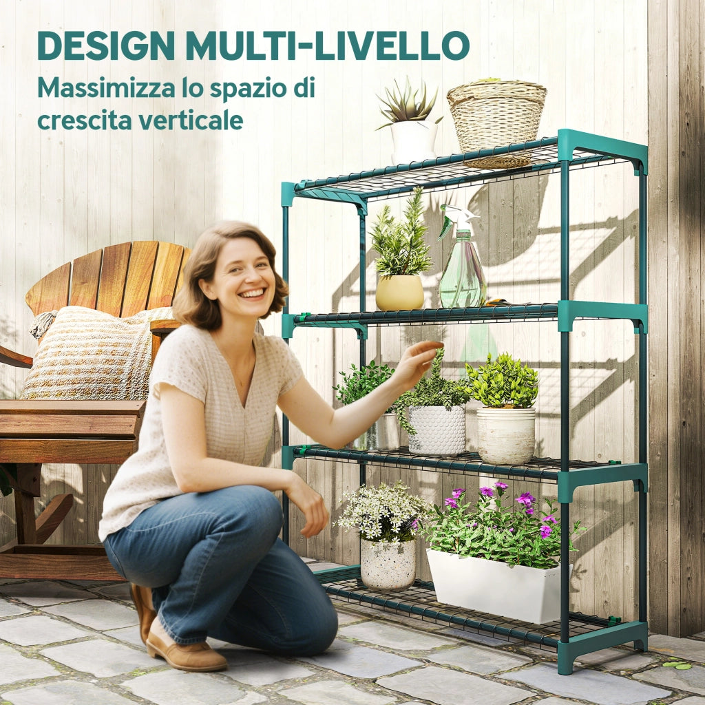 Scaffale per Piante a 4 Livelli ¨C Zephmum ¨C Verde Acciaio 90x28x104 cm