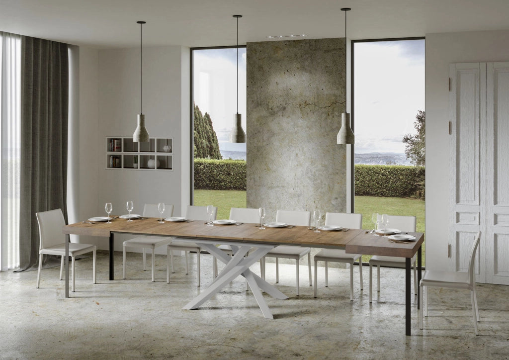 Tavolo Allungabile 120-380x90x77 cm Volantis Noce Telaio Bianco
