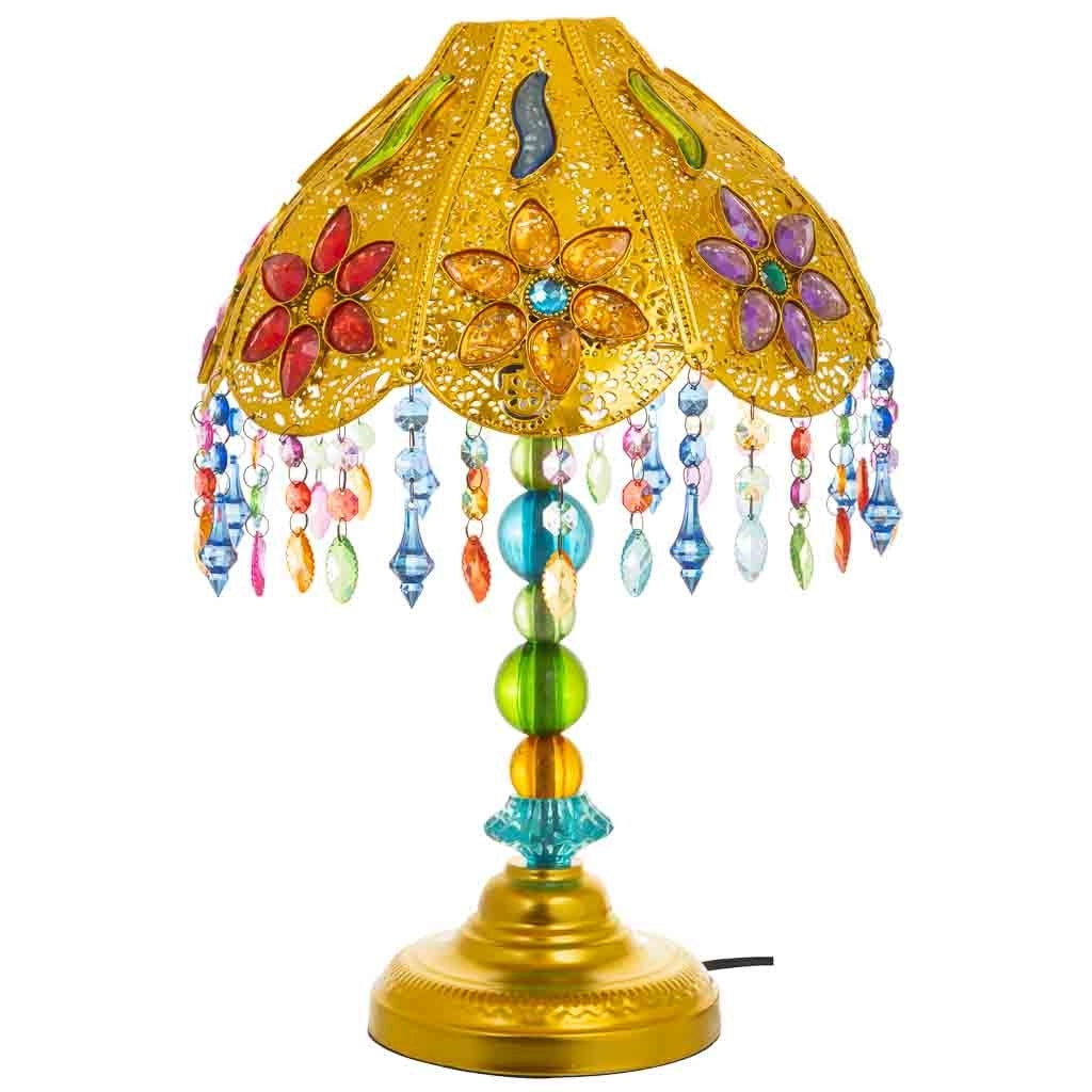 Lampada in metallo con perline in cristallo acrilico colorato 30x30x50