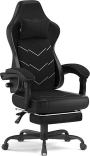 Sedia girevole per videogiochi con supporto lombare, poltrona ergonomica con molle + cuscino in schiuma ad alta densità, schienale reclinabile a 135°, altezza regolabile 10 cm, braccioli