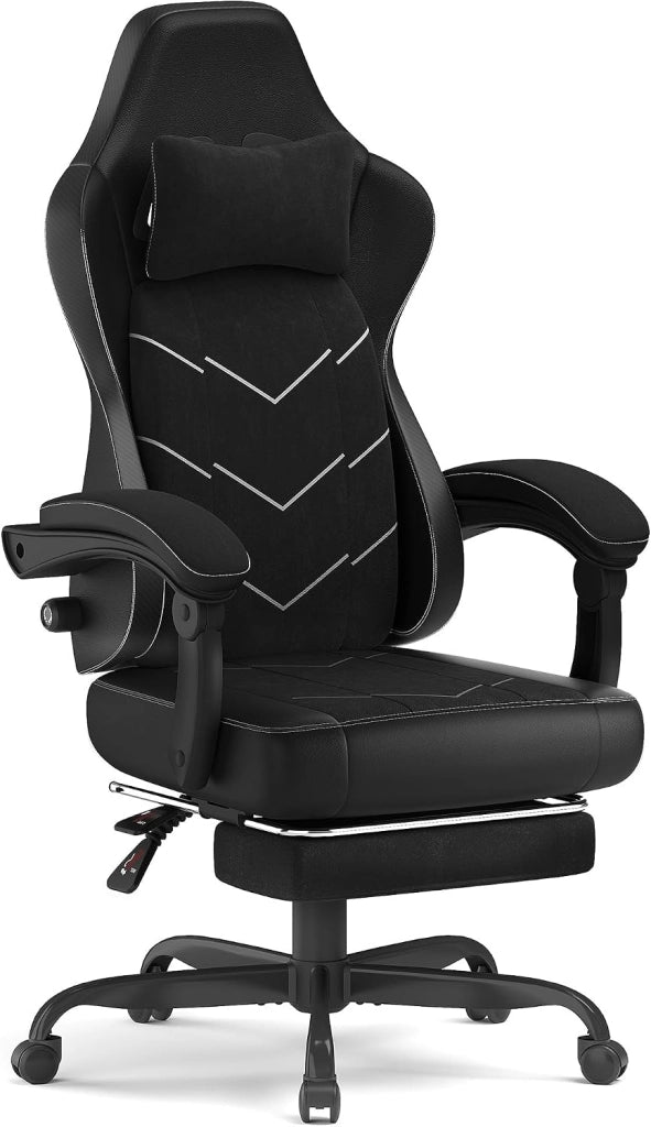 Sedia girevole per videogiochi con supporto lombare, poltrona ergonomica con molle + cuscino in schiuma ad alta densità, schienale reclinabile a 135°, altezza regolabile 10 cm, braccioli