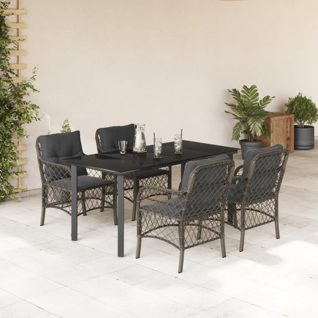 Set da Pranzo da Giardino 5 pz con Cuscini in Polyrattan Grigio 3212134