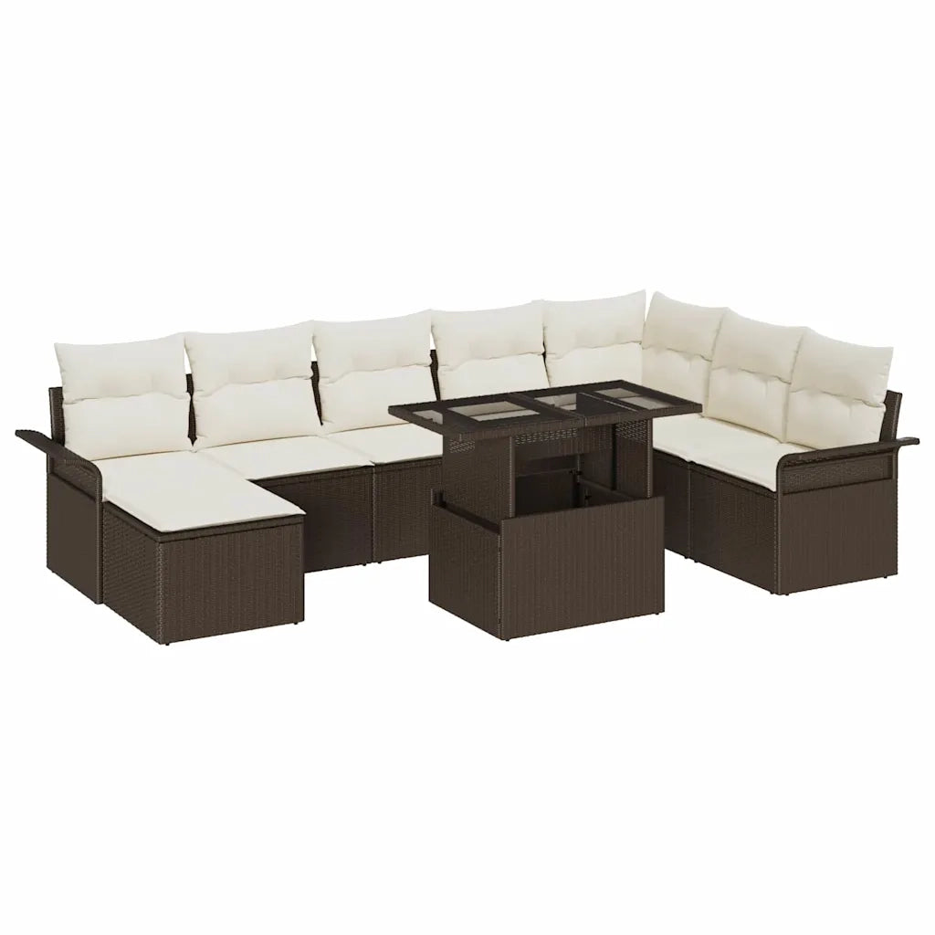 Set Divano da Giardino con cuscino 9 pcs Marrone polyrattan