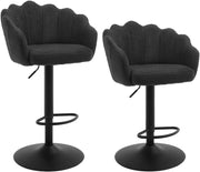 Sgabelli Cucina Set di 2, Regolabile e Girevole a 360°, Seduta in Tessuto Teddy, con Schienale e Poggiapiedi, per Cucina, Sala da Pranzo, Bar, Nero