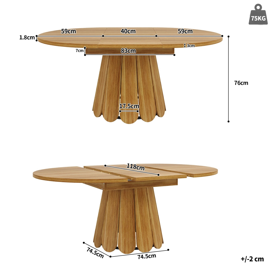 Tavolo da pranzo allungabile rotondo 118-158 cm marrone