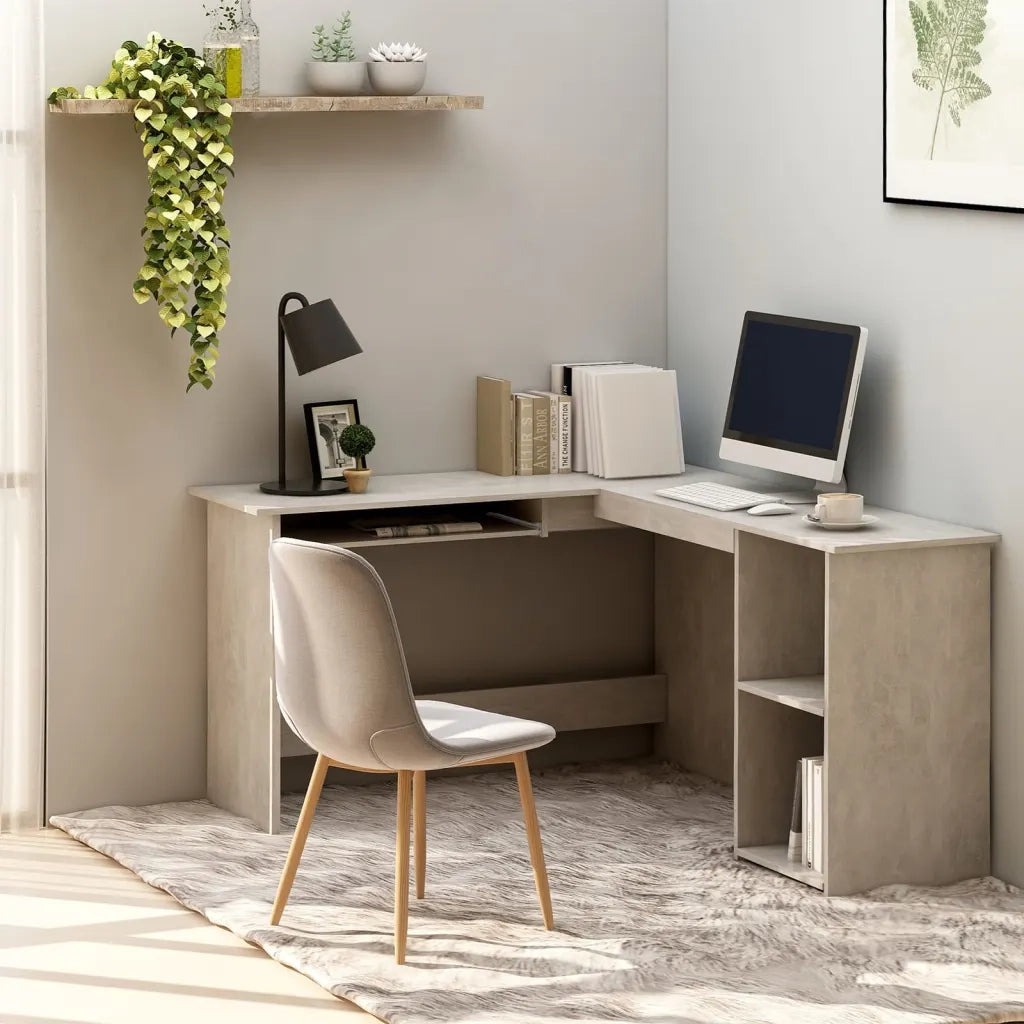 Scrivania | Tavolo da Ufficio Angolare a L Grigio Cemento 120x140x75cm Multistrato