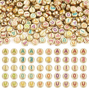 500 pezzi di perle sfere 7 mm - Alfabeto Kralen A/E/I/O/U - Perle in acrilico dorato - Creazione di gioielli