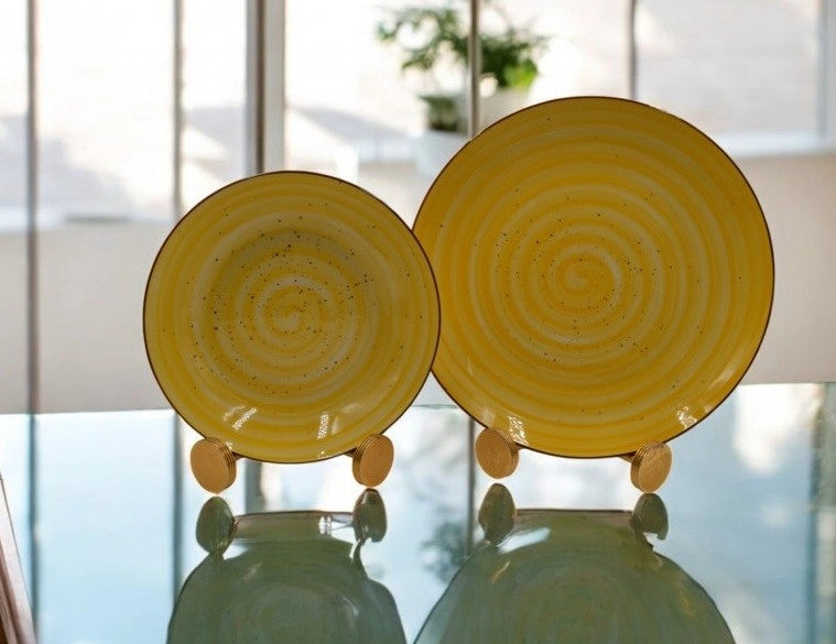 Servizio di Piatti da Tavola in Ceramica Spirale Senape 12 Pezzi