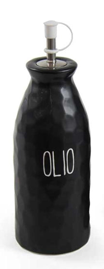 Bottiglie Olio & Aceto in Ceramica con Beccuccio in Acciaio – 8x19 cm Colore e Fantasia: OLIO, COLORE: NERO