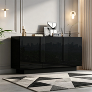Credenza e madia a 3 ante con ripiani regolabili, finitura lucida, per soggiorno e sala da pranzo, nera 160 × 35 × 60 cm