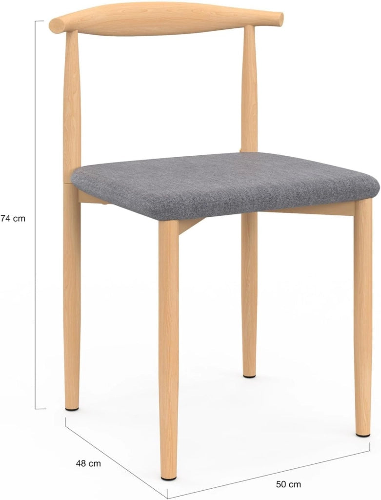Set di 6 sedie da pranzo NOE in finto legno con sedute in tessuto grigio chiaro