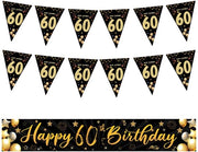 Banniere di festa per compleanni - Decorazione per porte - Girlanda - Materiale riutilizzabile - Nero/ Oro Polyester